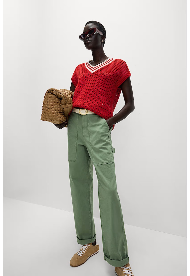 Pantaloni drepti cu talie inalta - Verde sparanghel