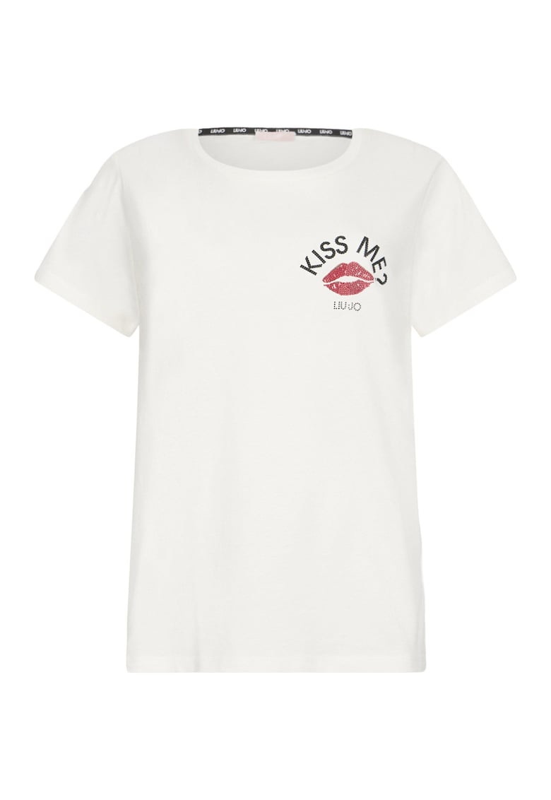 Tricou de bumbac cu strasuri - Alb