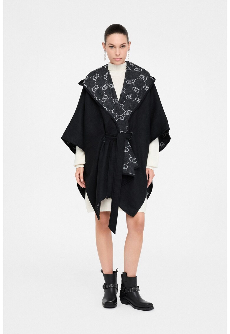 Poncho asimetric cu gluga - Negru