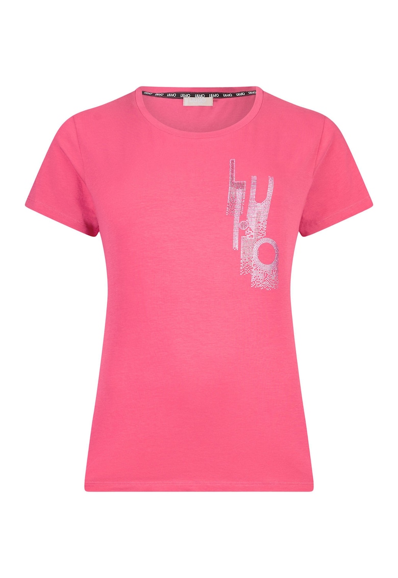 Tricou slim-fit cu logo din strasuri