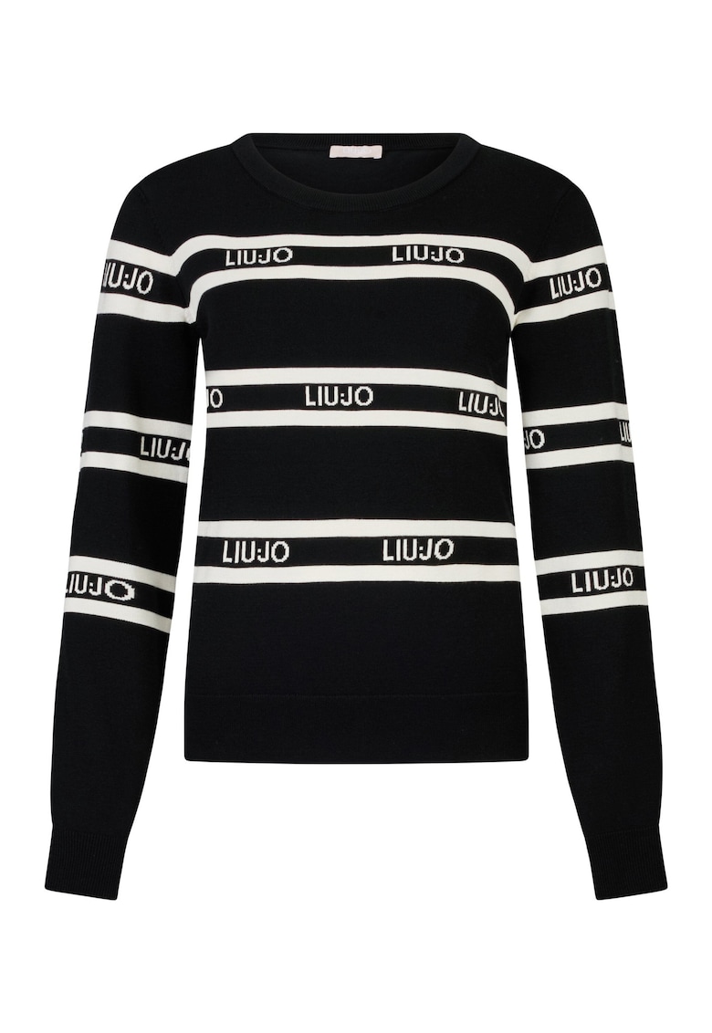 Pulover cu dungi si logo - Negru