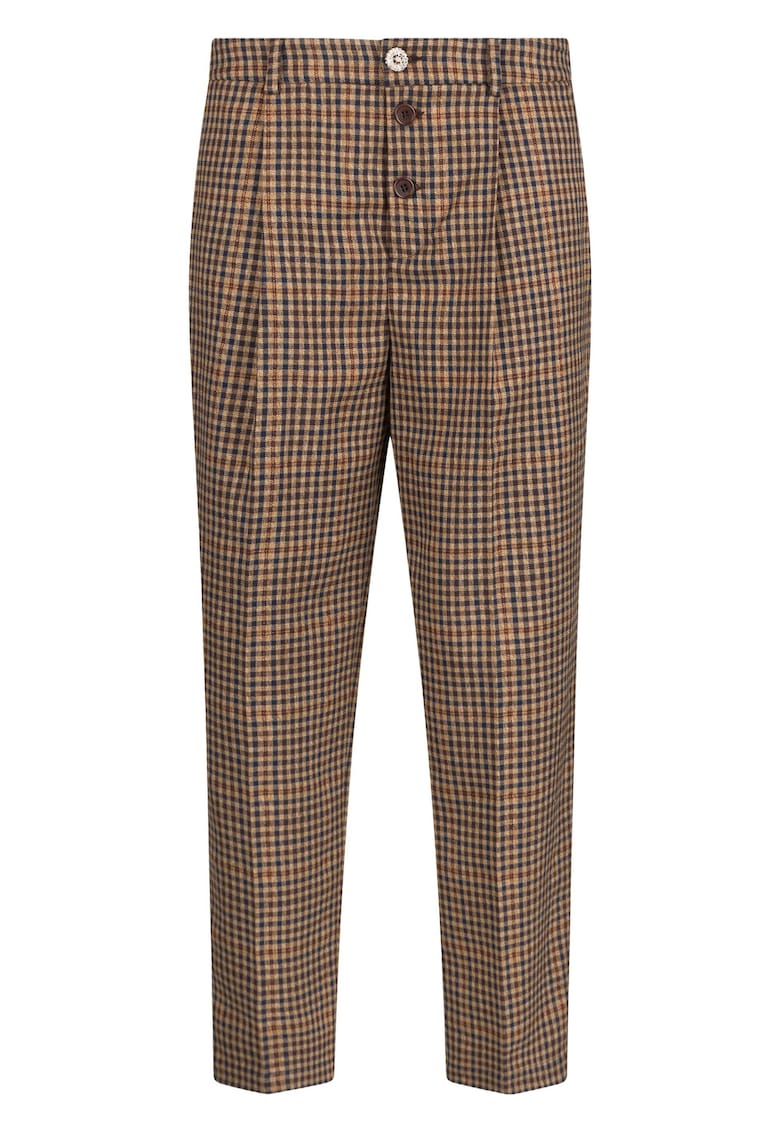 Pantaloni crop cu model in carouri - Maro deschis