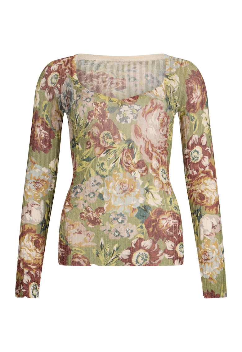 Liu Jo Bluza cambrata si model floral - Rosu/Verde/Crem