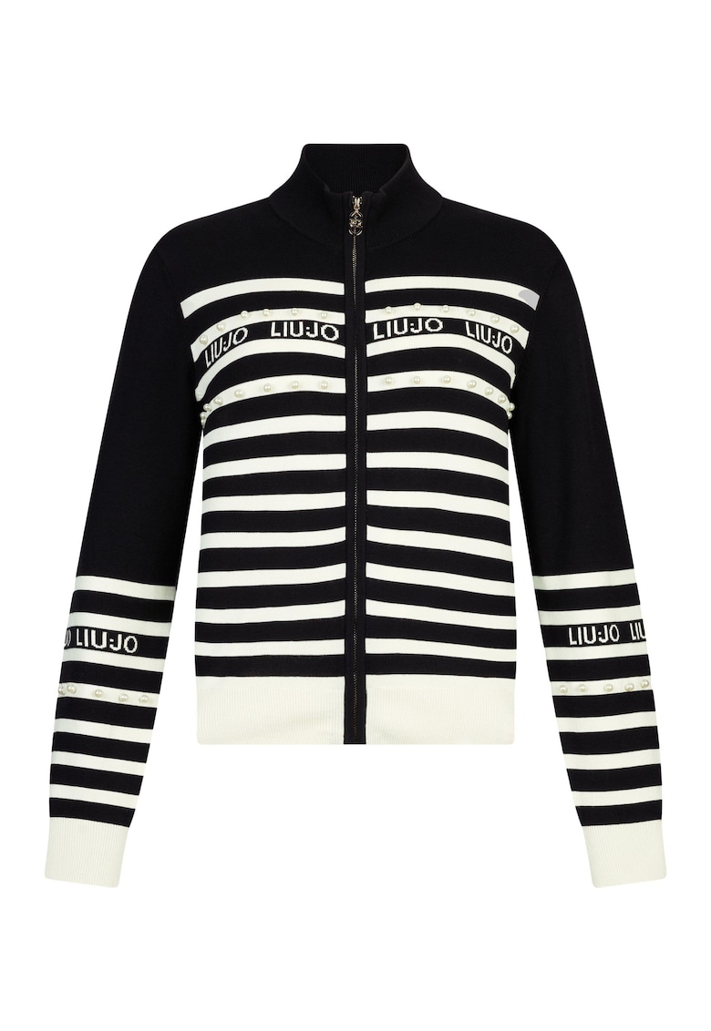 Cardigan cu fermoar si dungi - Alb/Negru