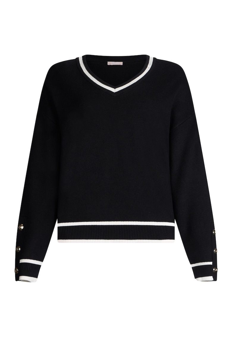 Pulover cu dungi contrastante si decolteu in V