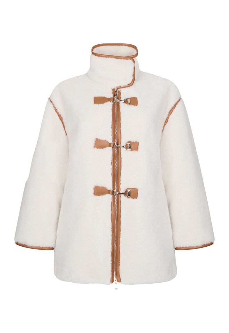 Jacheta pufoasa cu fermoar - Alb/Bej