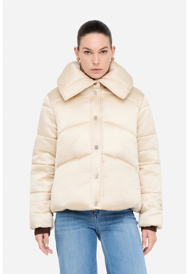 Jacheta matlasata cu guler inalt - Bej deschis