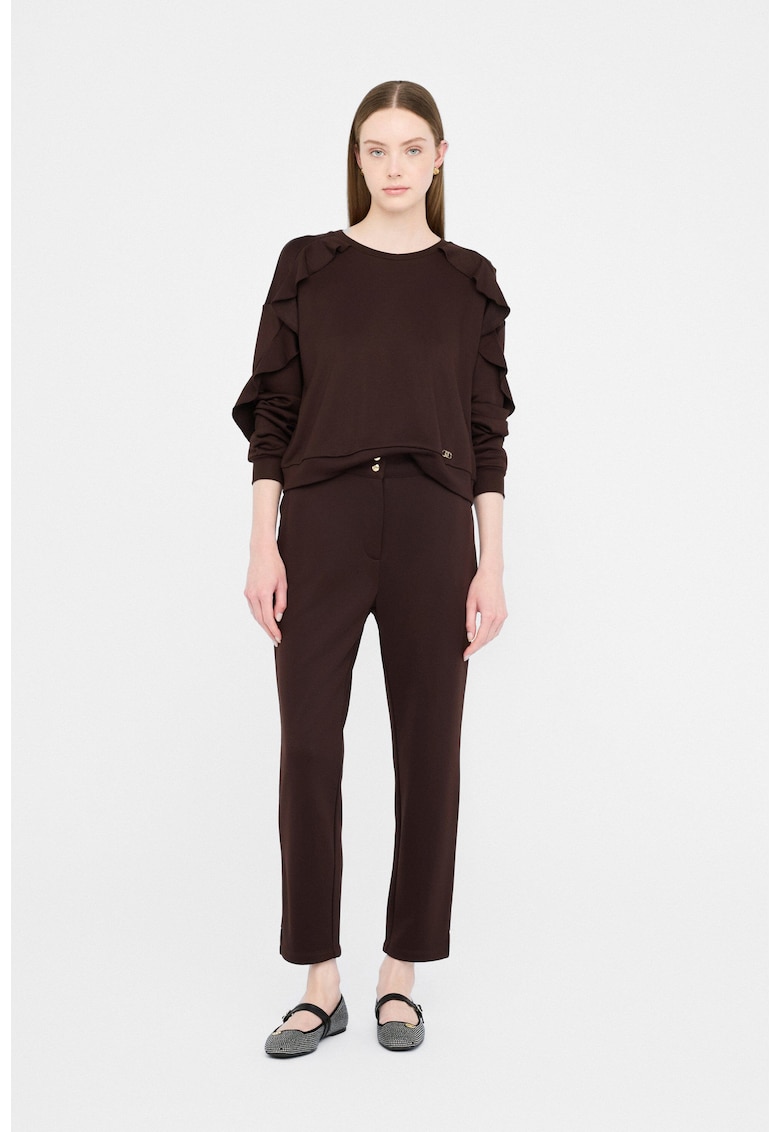 Pantaloni crop cu buzunare oblice - Maro inchis