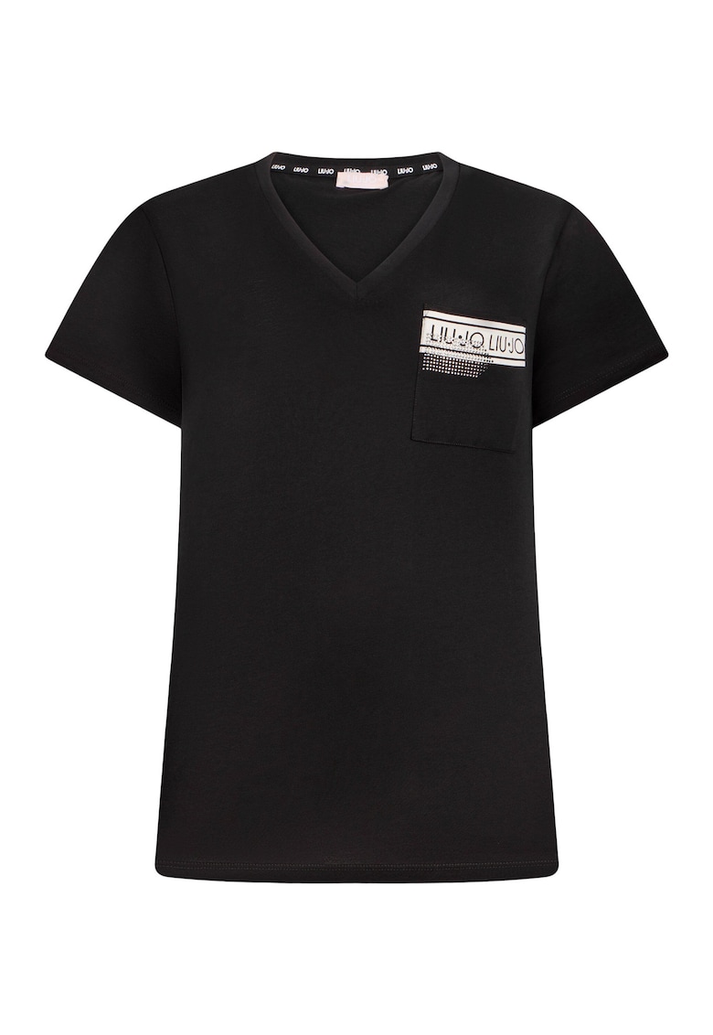 Tricou cu logo aplicat si decolteu in V