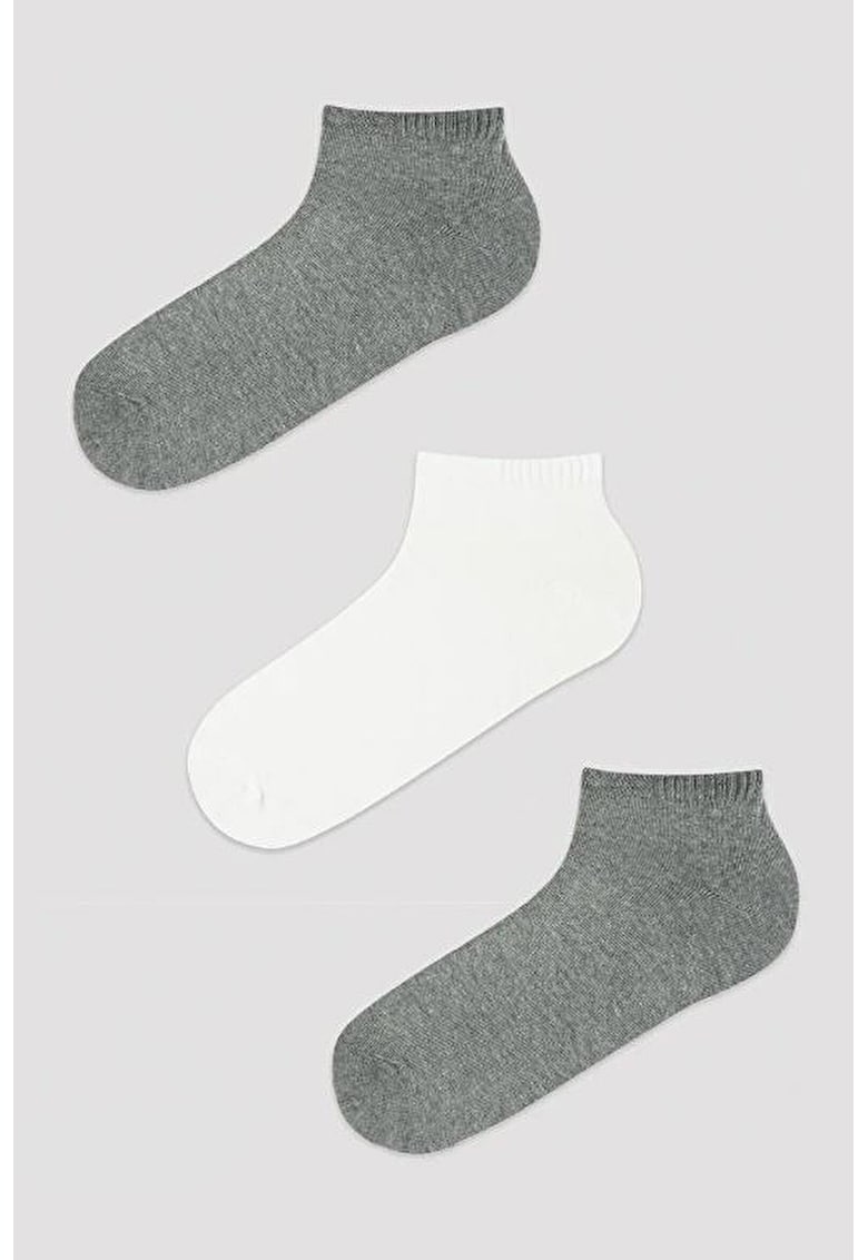 Set de sosete pana la glezna - 3 Perechi - Alb optic/Gri inchis