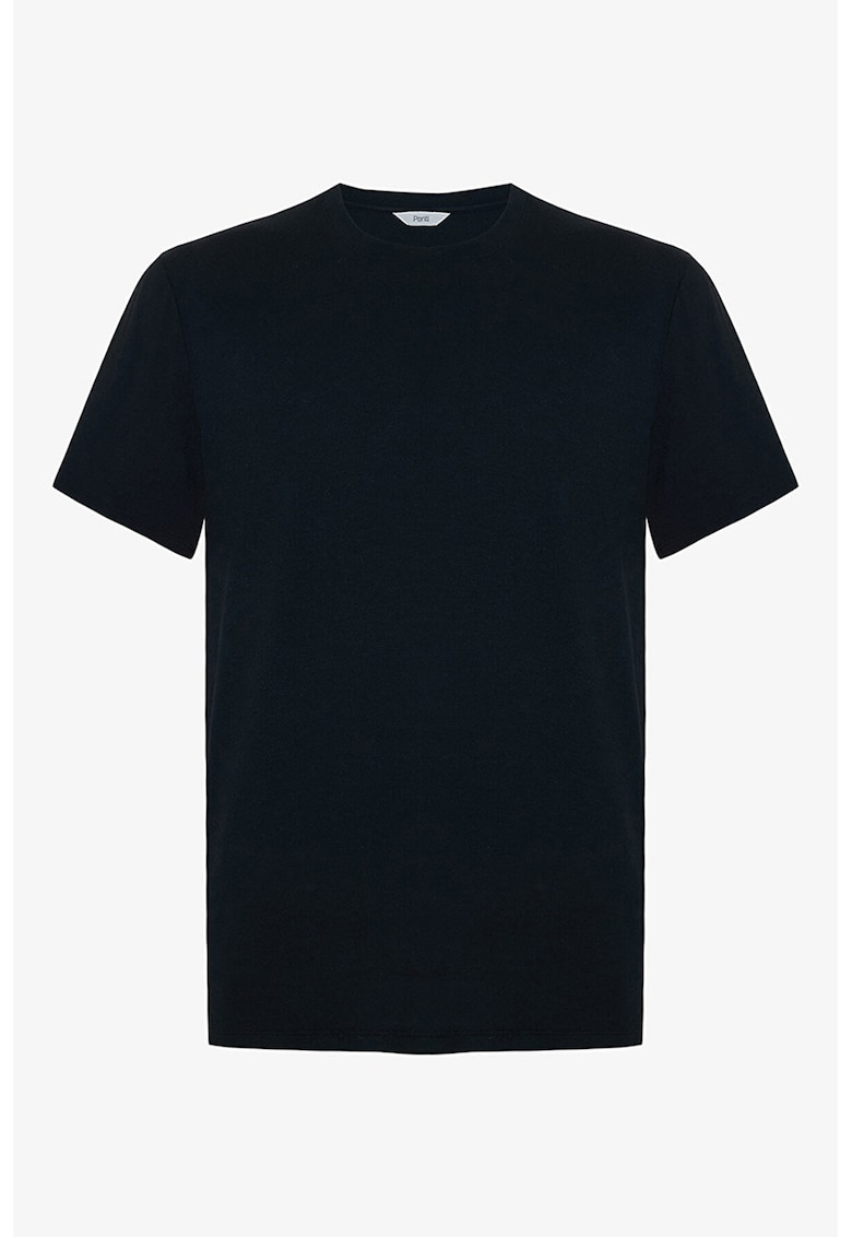Tricou din amestec de modal cu decolteu la baza gatului - Negru
