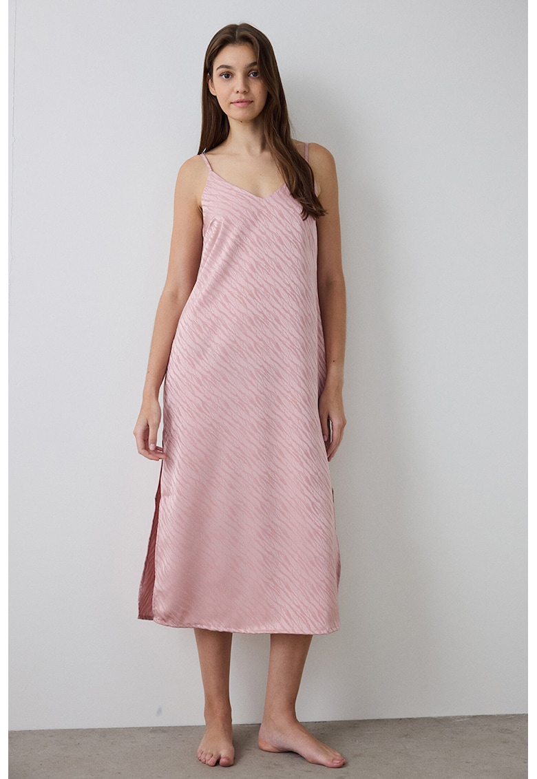 Camasa de noapte midi din satin cu model zebra