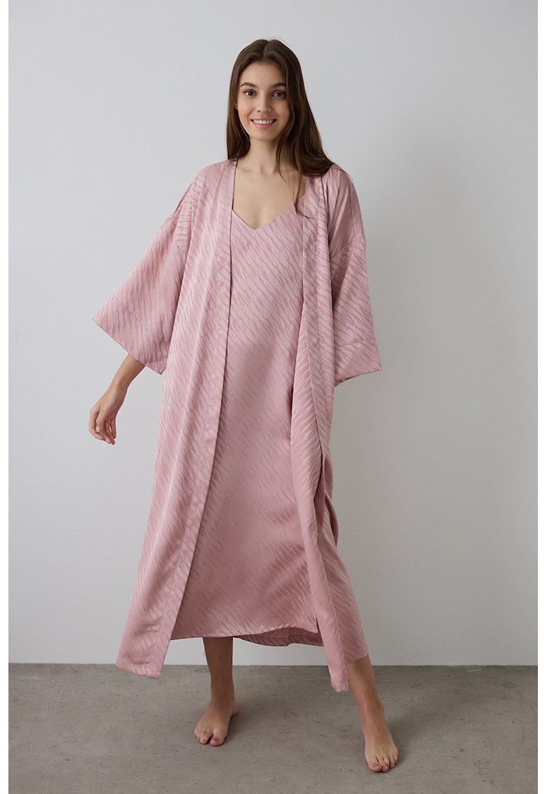 Halat lung din satin cu model