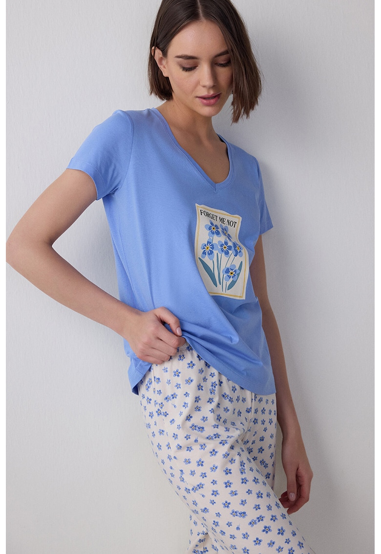 Pijama din amestec de bumbac cu imprimeu