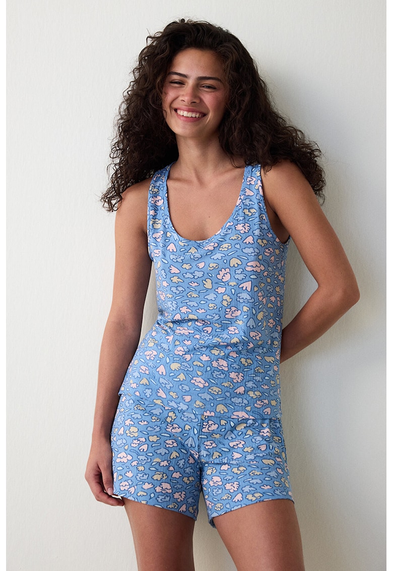 Pijama cu pantaloni scurti si imprimeu Pijama cu pantaloni scurti si imprimeu