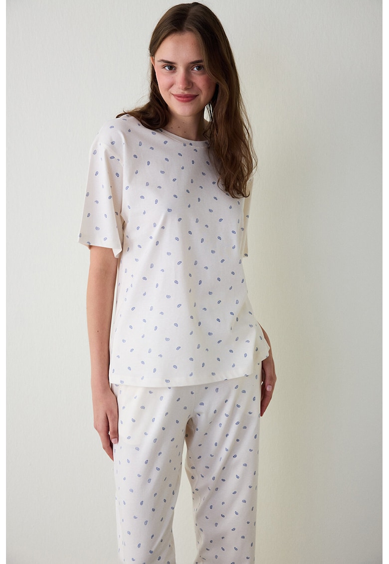 Pijama din bumbac cu imprimeu
