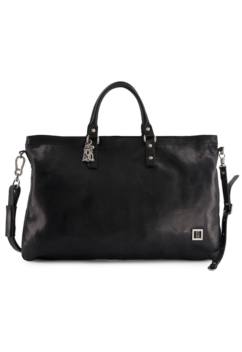 Geanta de umar  din piele naturala - neagra - 30x46x4cm - cu 6 buzunare interioare - curea detasabila max 124cm