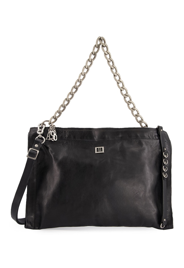 Geanta de umar - piele naturala - neagra - 29x42x4cm - 6 buzunare interioare - curea detasabila max 120cm