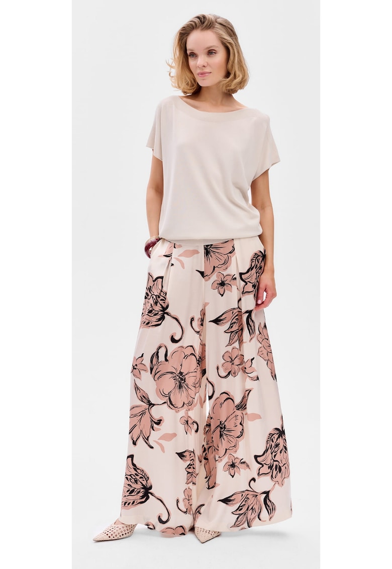 Pantaloni palazzo cu model floral si talie elastica