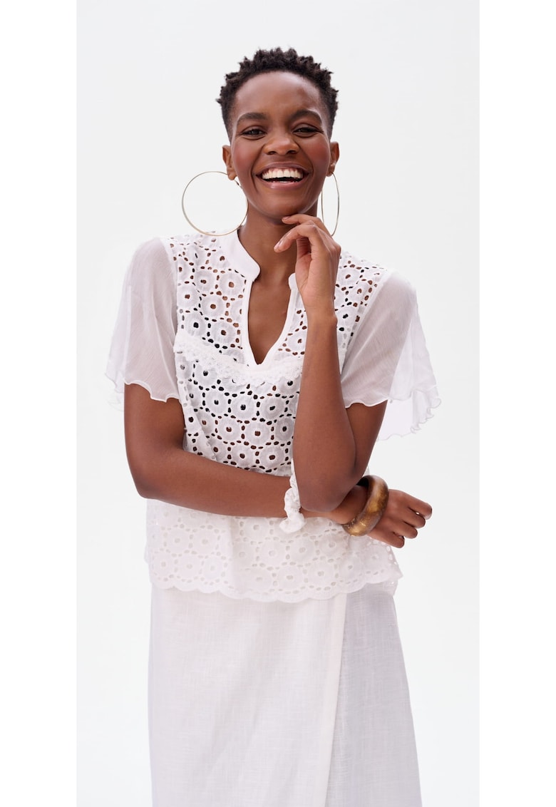 Bluza cu broderie si maneci transparente Tefal