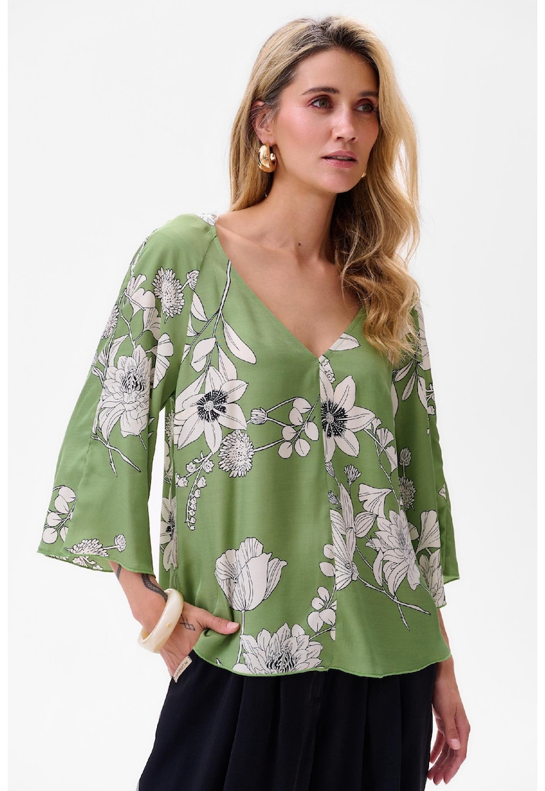Bluza cu decolteu in V cu imprimeu floral