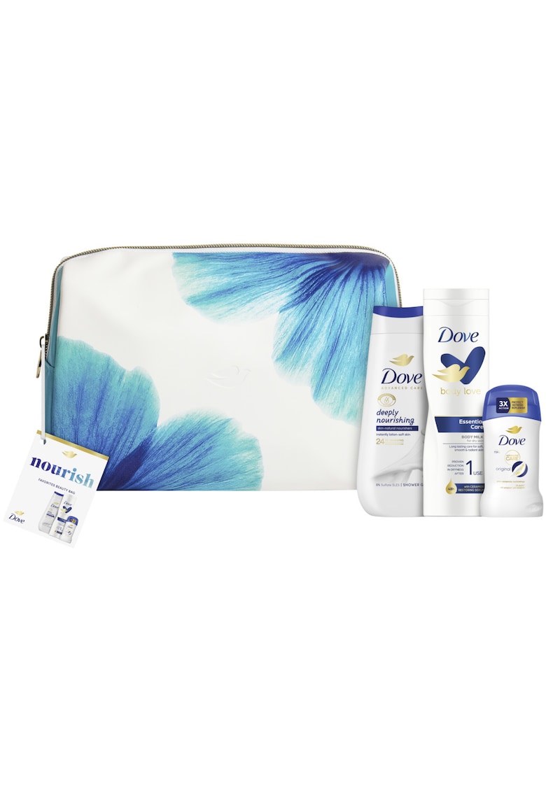 Nourish Set Cadou: Gel de Dus Deeply Nourishing 225ml + Dove Lotiune de Corp Essential 250ml + Dove Stick Original 50ml