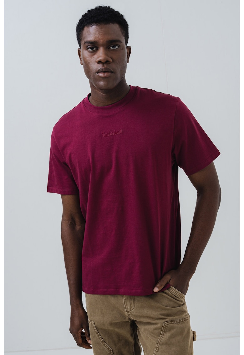 Tricou de bumbac cu logo brodat - Visiniu