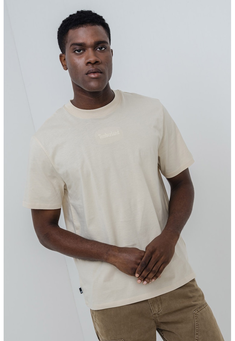 Tricou de bumbac cu logo brodat - Bej deschis