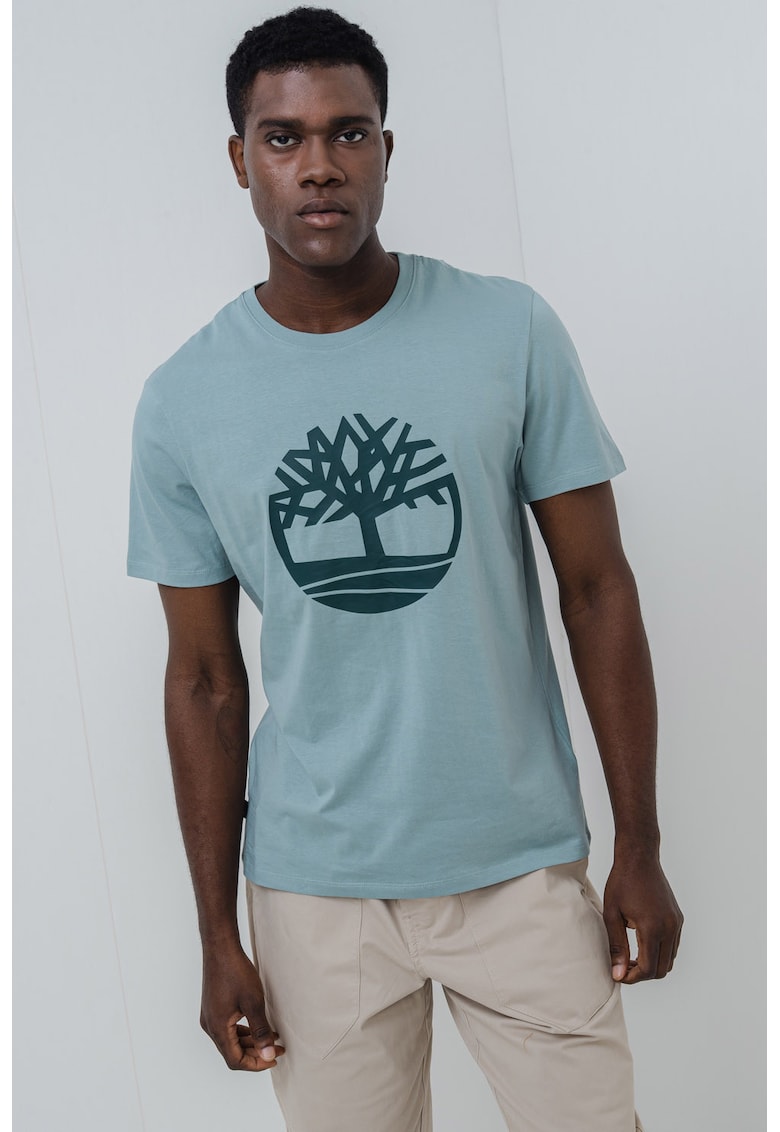 Tricou de bumbac cu imprimeu logo - Albastru prafuit