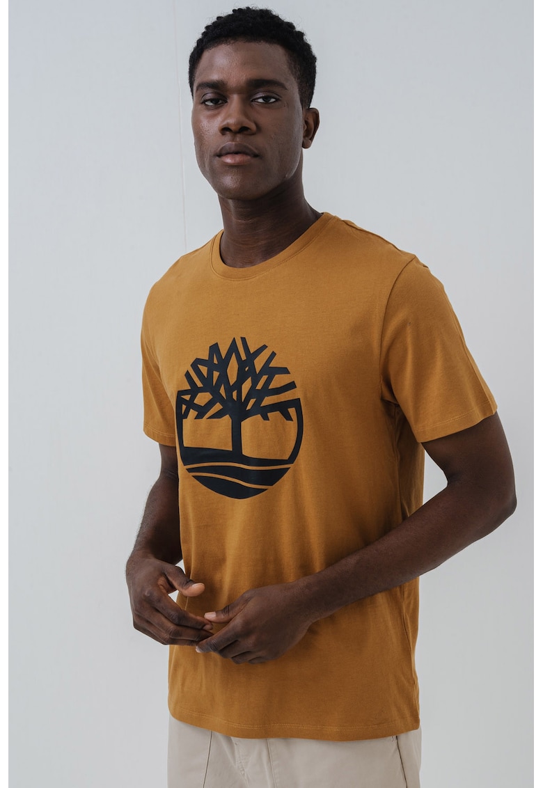 Tricou de bumbac cu imprimeu logo - Negru/Caramel