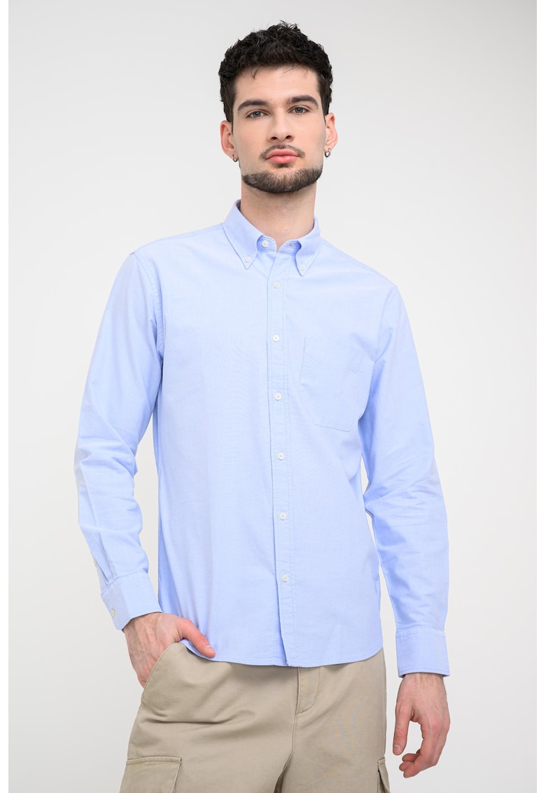 Camasa de bumbac cu maneci lungi Oxford - Albastru glaciar