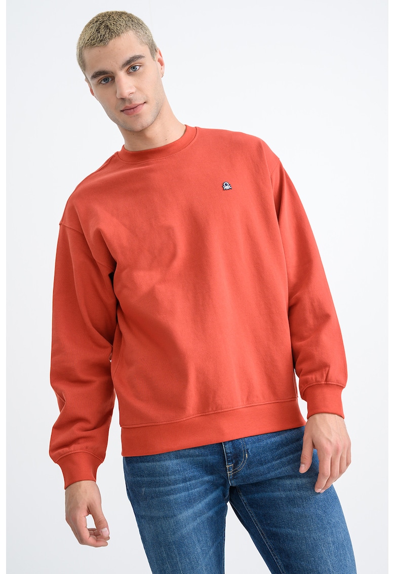 Bluza de trening din bumbac cu decolteu rotund - Caramiziu