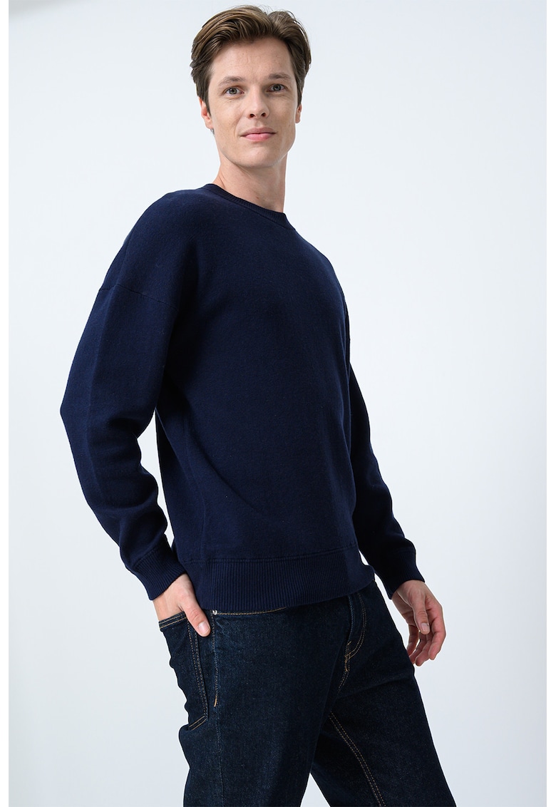 Pulover din amestec de lana cu model uni