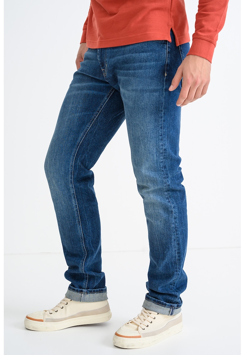 Blugi cu croiala dreapta si talie medie - Albastru inchis