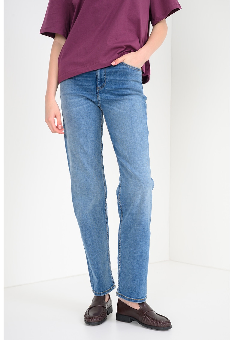 Blugi cu croiala dreapta si talie medie - Albastru inchis