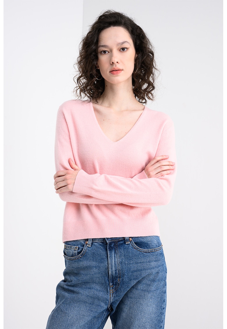 Pulover din lana virgina cu decolteu in V