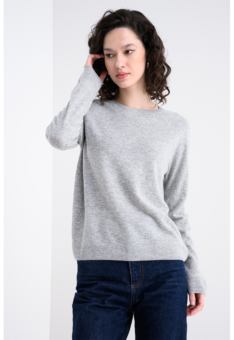 Pulover din amestec de lana cu decolteu la baza gatului