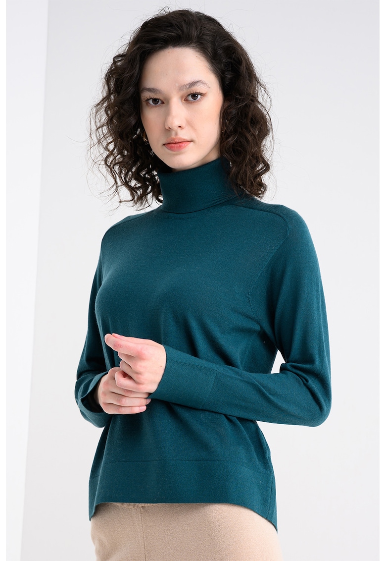 Pulover din amestec de lana cu gule inalt si model uni