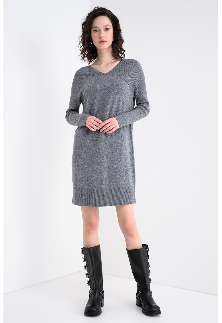 Rochie midi din amestec de lana cu decolteu in V