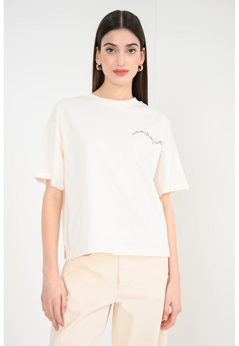 Tricou lejer cu detaliu text - Alb fildes