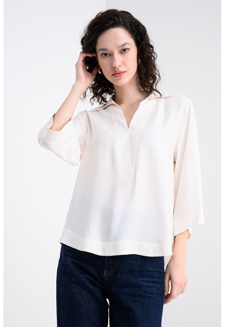 Bluza vaporoasa cu decolteu in V - Crem