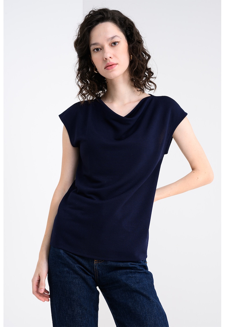 Bluza cu decolteu drapat - Bleumarin