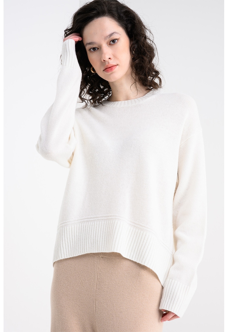 Pulover din amestec de lana cu maneci cazute