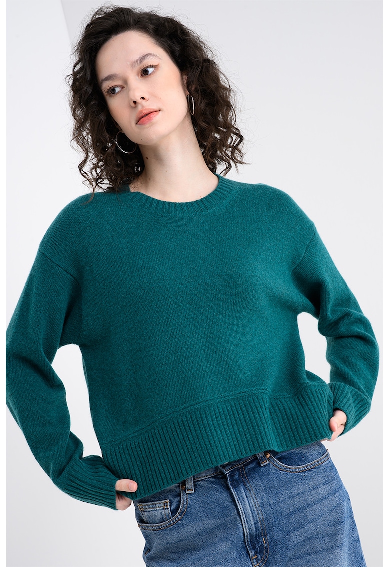 Pulover din amestec de lana cu maneci cazute