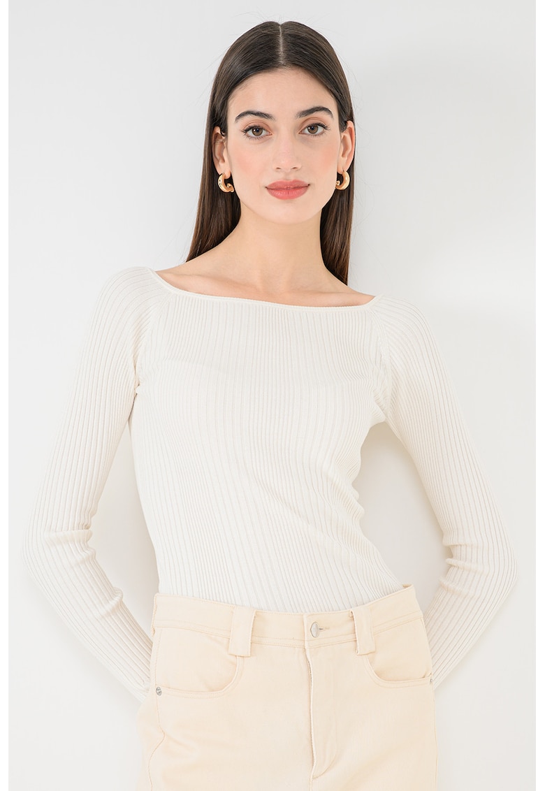 Pulover cu decolteu barcuta - Alb murdar