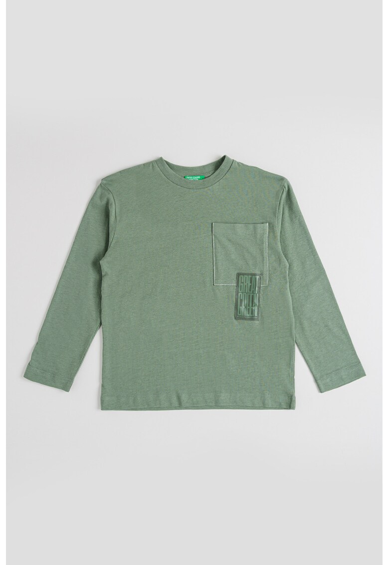 Bluza din bumbac cu decolteu rotund si buzunar pe piept - Verde