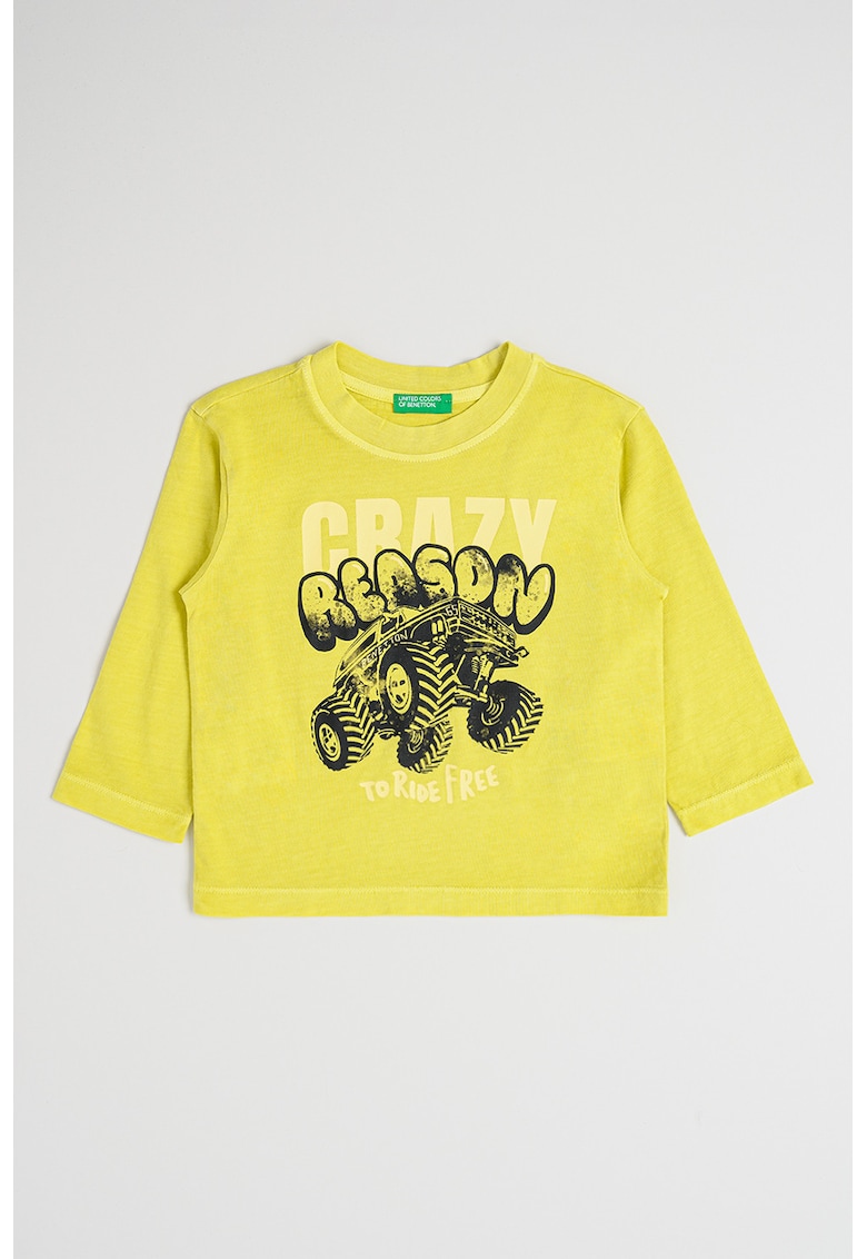 Bluza cu decolteu la baza gatului si imprimeu - Verde lime