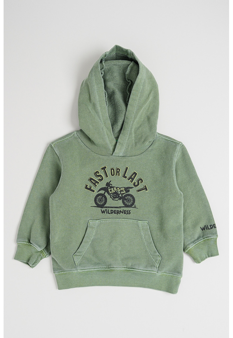 Hanorac din bumbac cu imprimeu si buzunar kangaroo