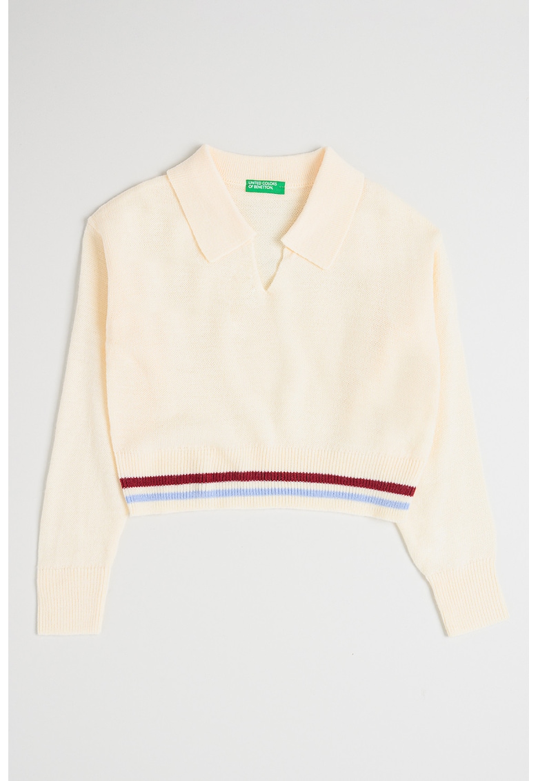 Pulover crop cu decolteu polo