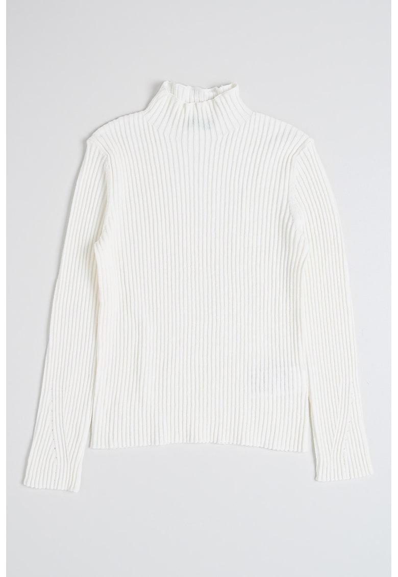 Pulover striat slim fit cu guler inalt